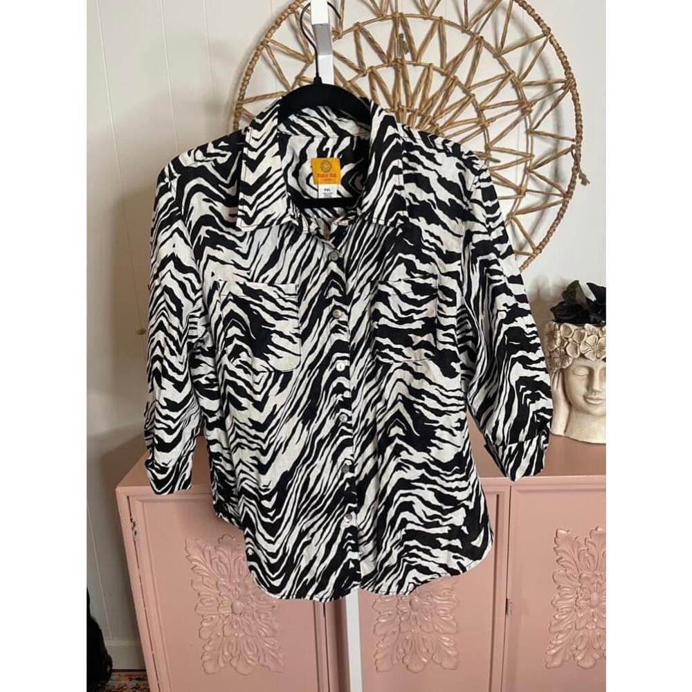 Ruby Rd black‎ and white Petite XL 3/4 length sleeve button up shirt